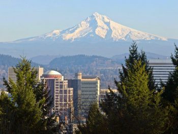 Picture of Mt Hood over Portland for the Find Oregon Insurance Agents web page on ValChoice.com.