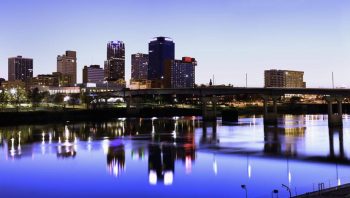 Image of Little Rock Arkansas at Dusk. Image presented on the Find Arkansas Insurance Agents page of ValChoice website.