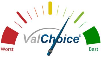 ValChoice fuel-gauge-style image for the minimum score to be an award winning company, a best insurance company