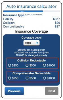 Selecting your insurance deductible level in the car insurance calculator