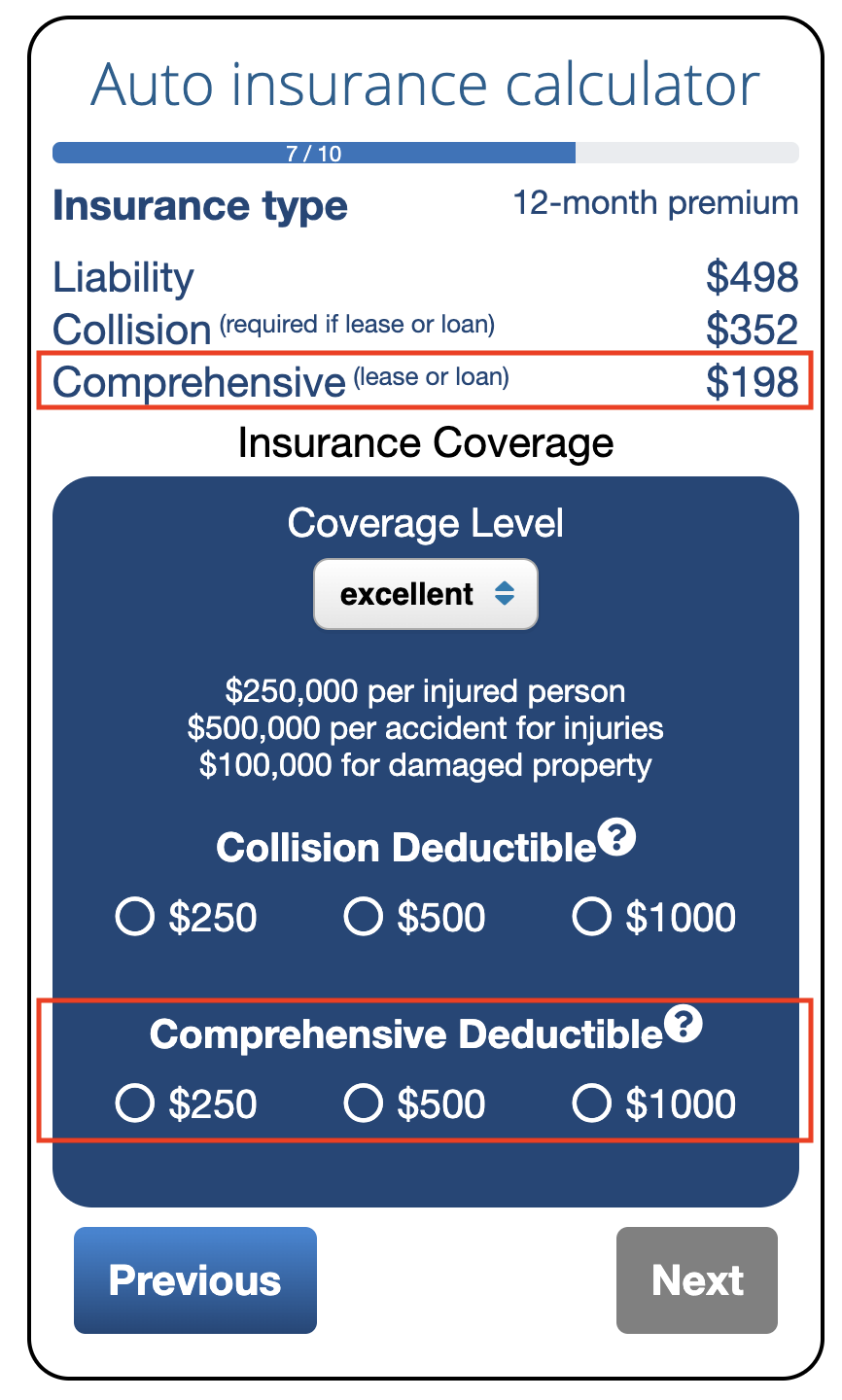 Estimating the cost of comprehensive car insurance using the ValChoice car insurance calculator