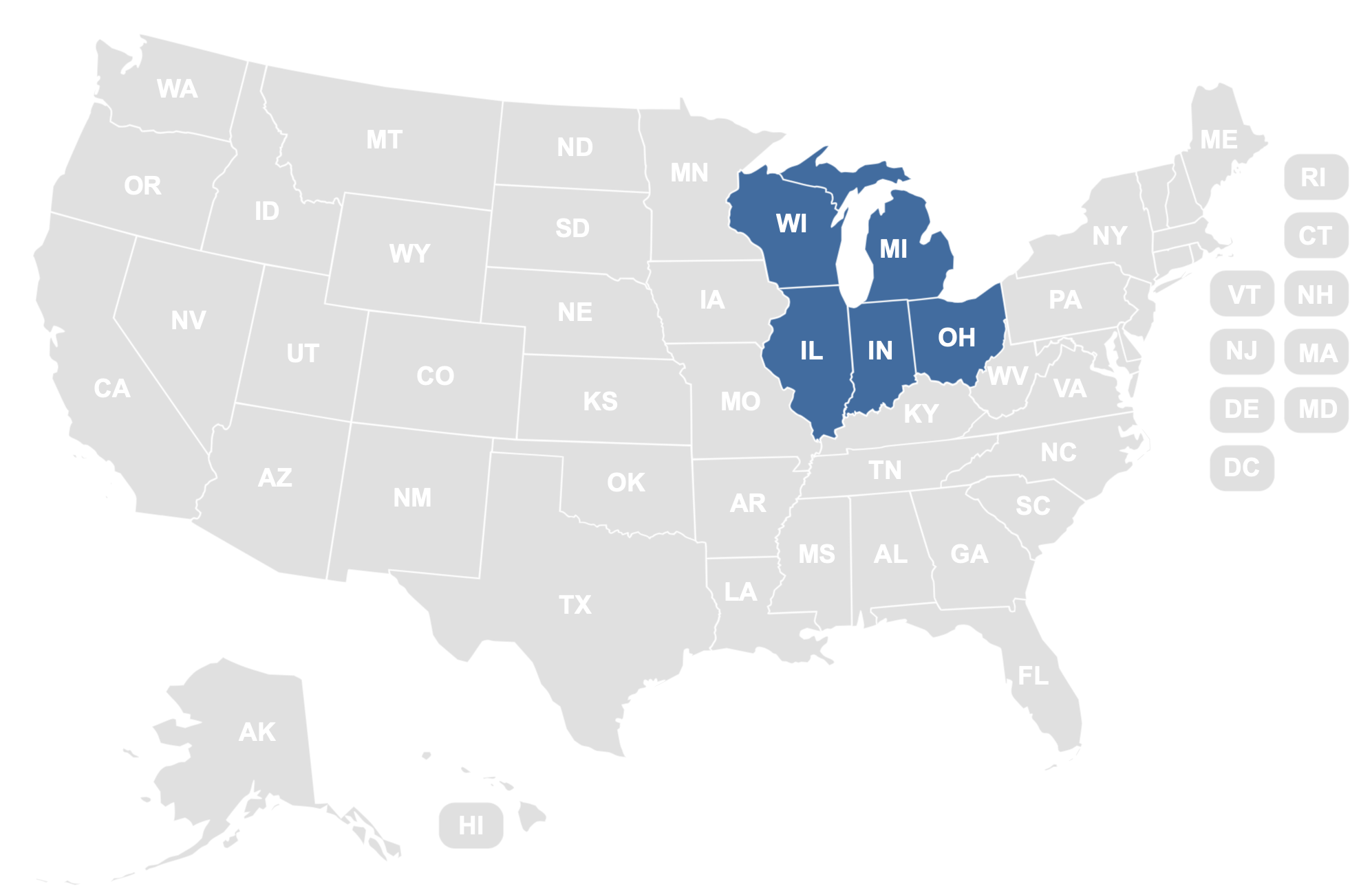 U.S. map highlighting the East North Central region