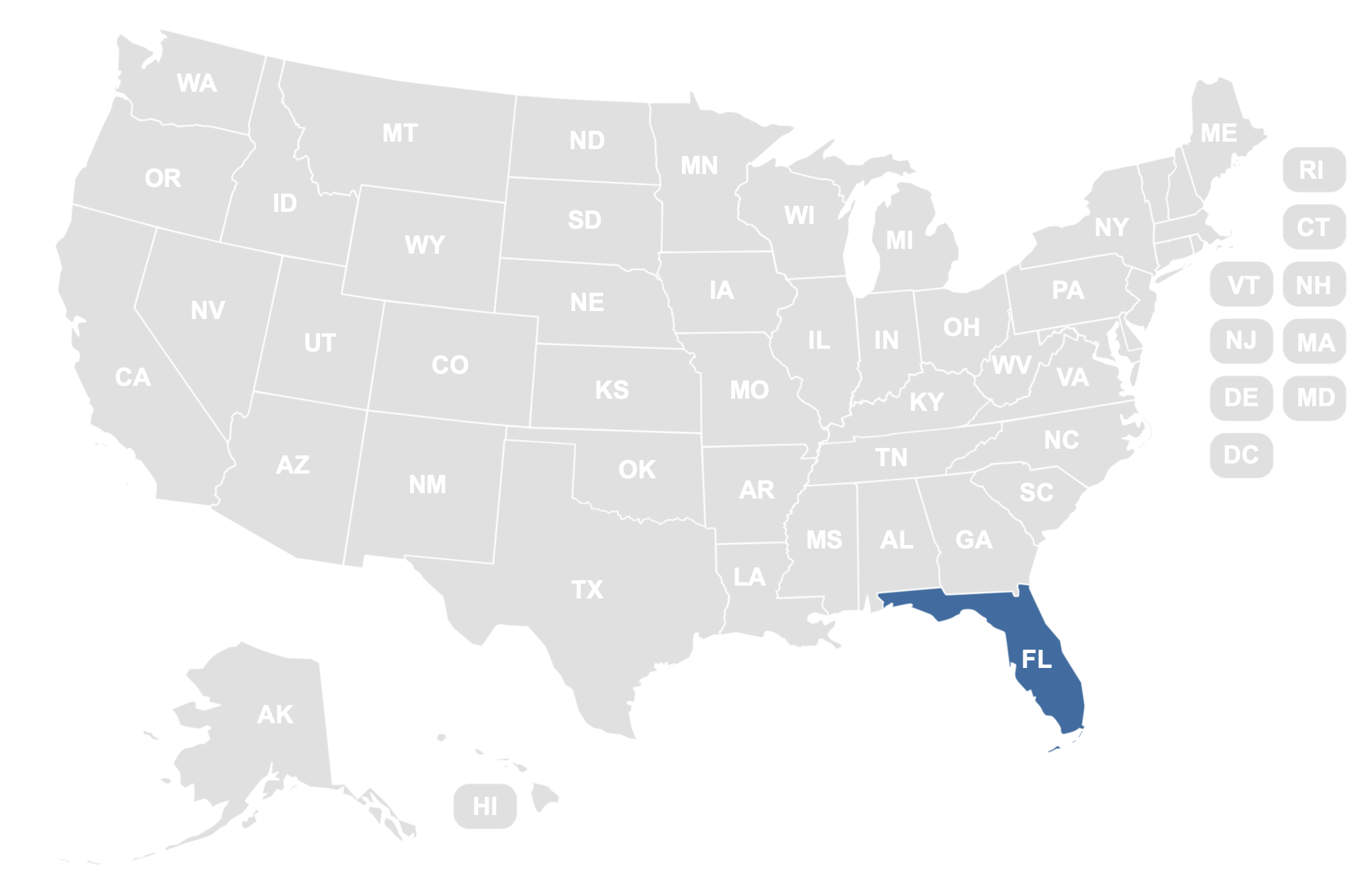 U.S. map highlighting the Florida region