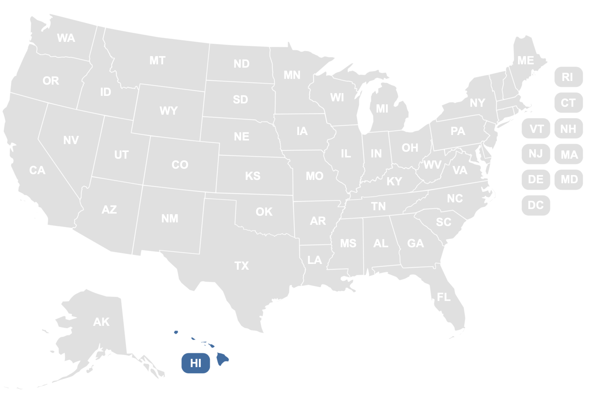 U.S. map highlighting the Hawaii region