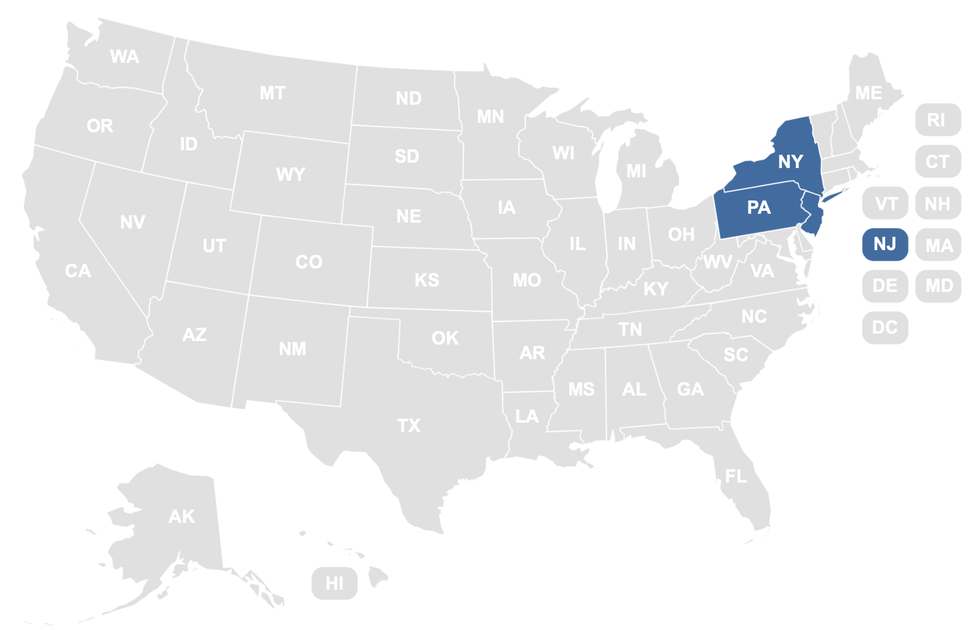 U.S. map highlighting the Mid-Atlantic region