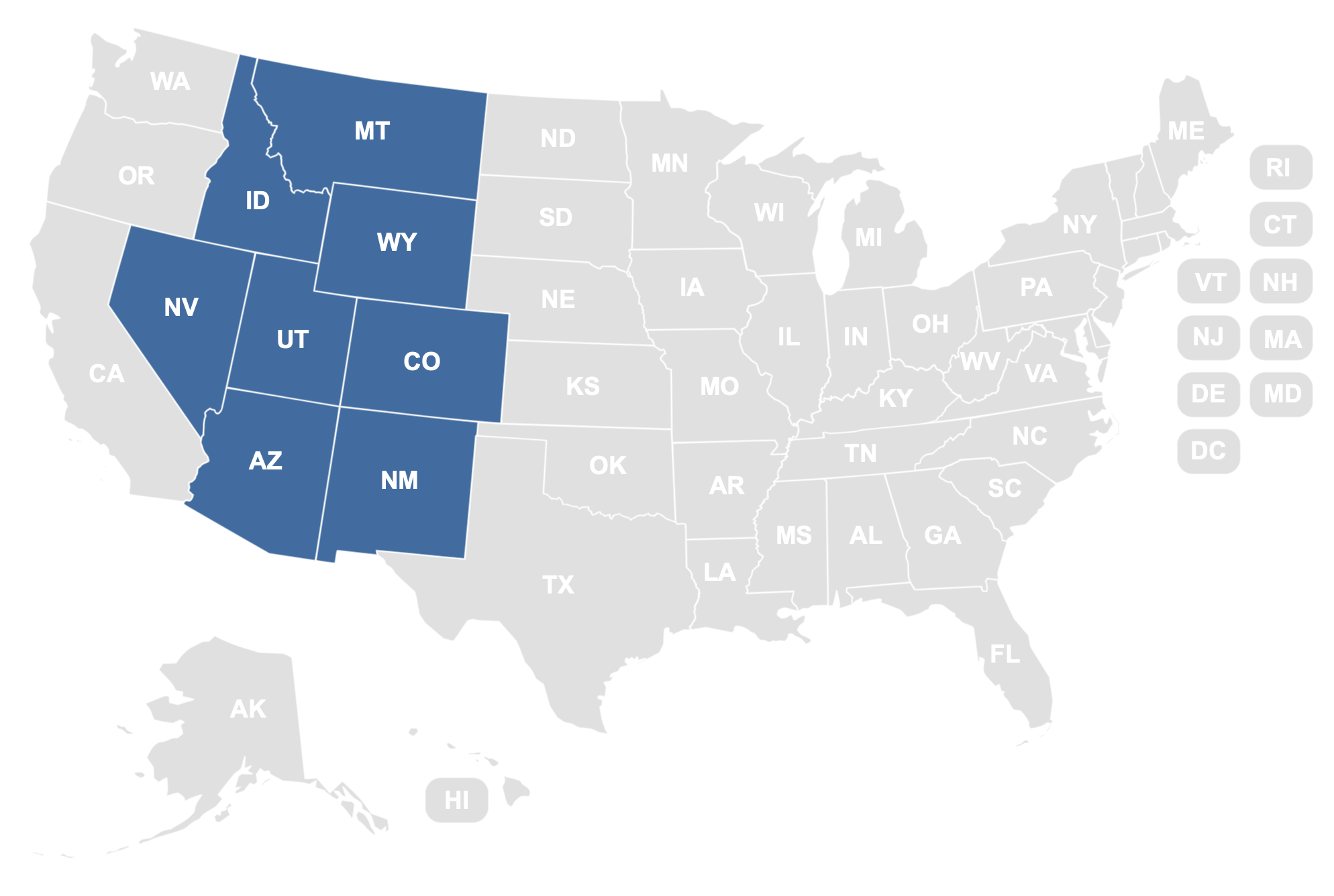 U.S. map highlighting the Mountain region