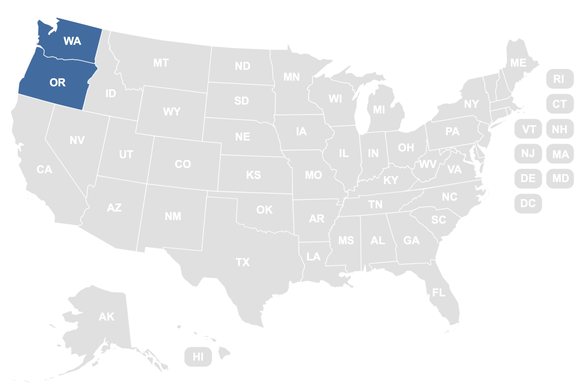 U.S. map highlighting the Northwest region