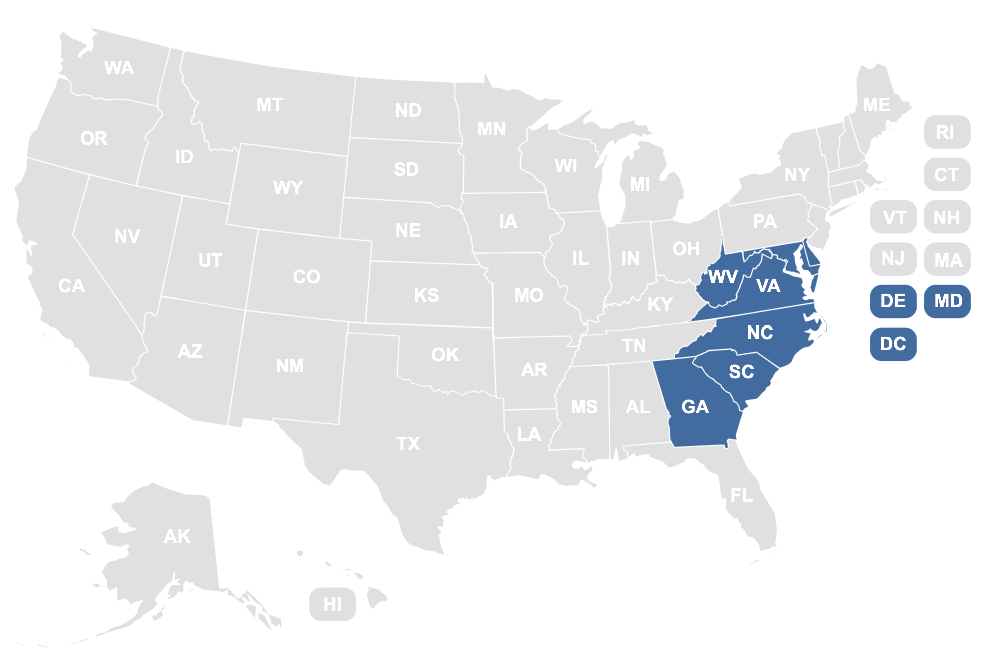 U.S. map highlighting the South Atlantic region